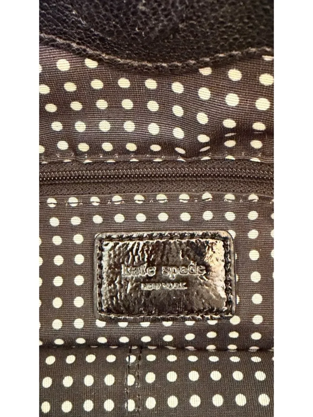 Kate Spade Black Leather Crossbody Tote With Polka Dot Lining & Adjustable Strap